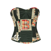 Army Green Printed Cotton Corset Gothic Costume Bustier Overbust Top